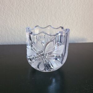 Mikasa Festive Poinsettia Crystal Votive Candle Holder Frosted Glass 3.5"